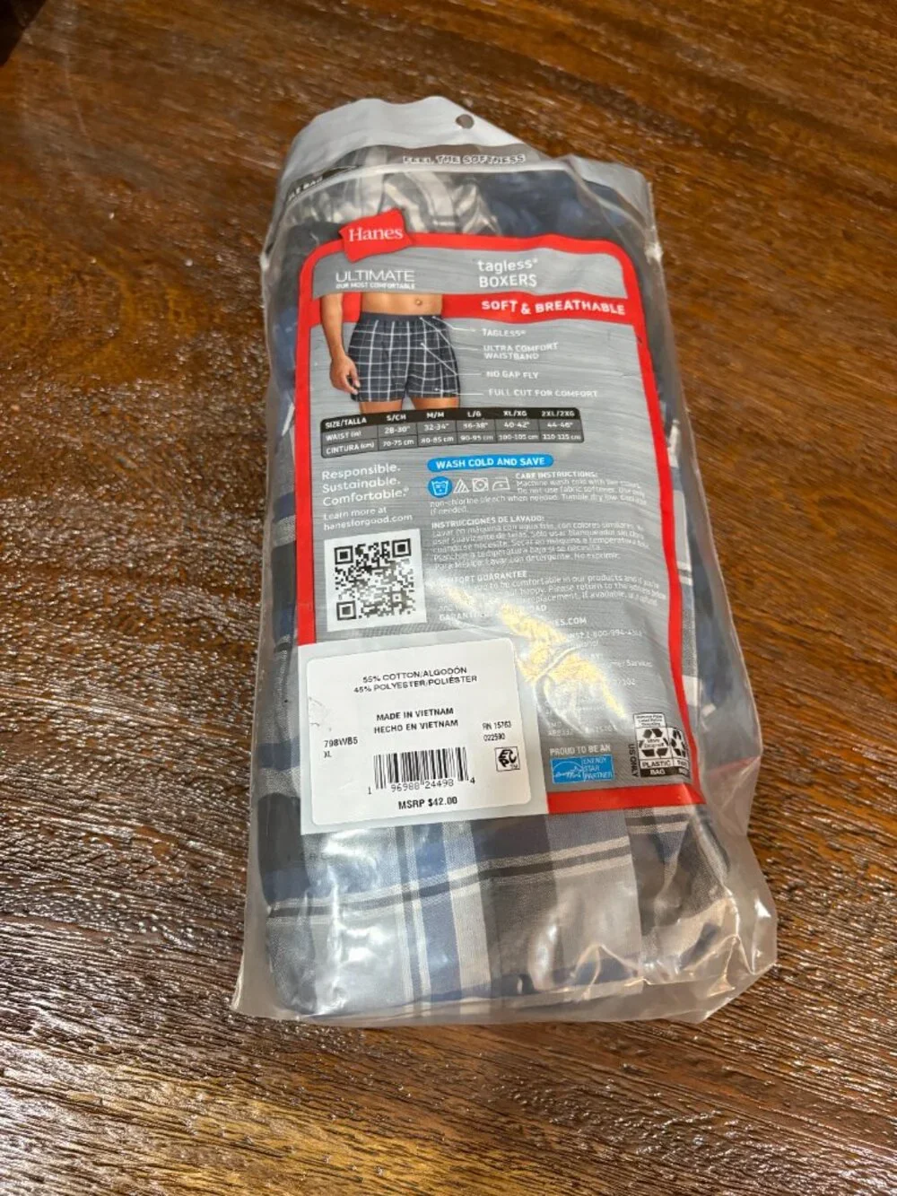 Hanes Ultimate Tagless Boxers 5 Pair Plaid Comfort Waist sz XL NIP NEW
